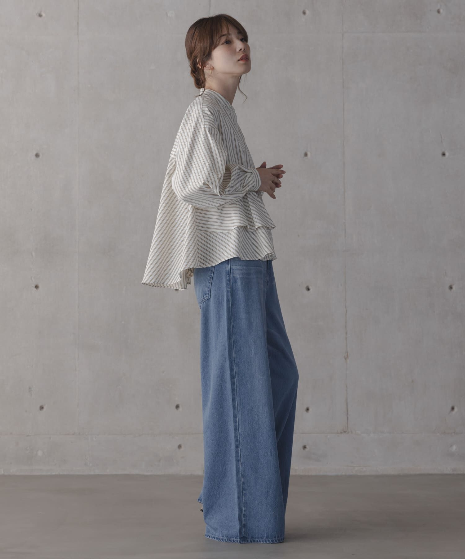 Sonny Label 「『WEB限定』バンドカラーフリルストライプシャツ」|シャツ・ブラウス|