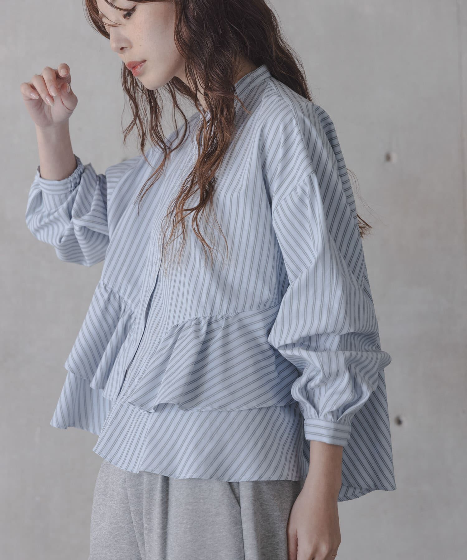 Sonny Label 「『WEB限定』バンドカラーフリルストライプシャツ」|シャツ・ブラウス|