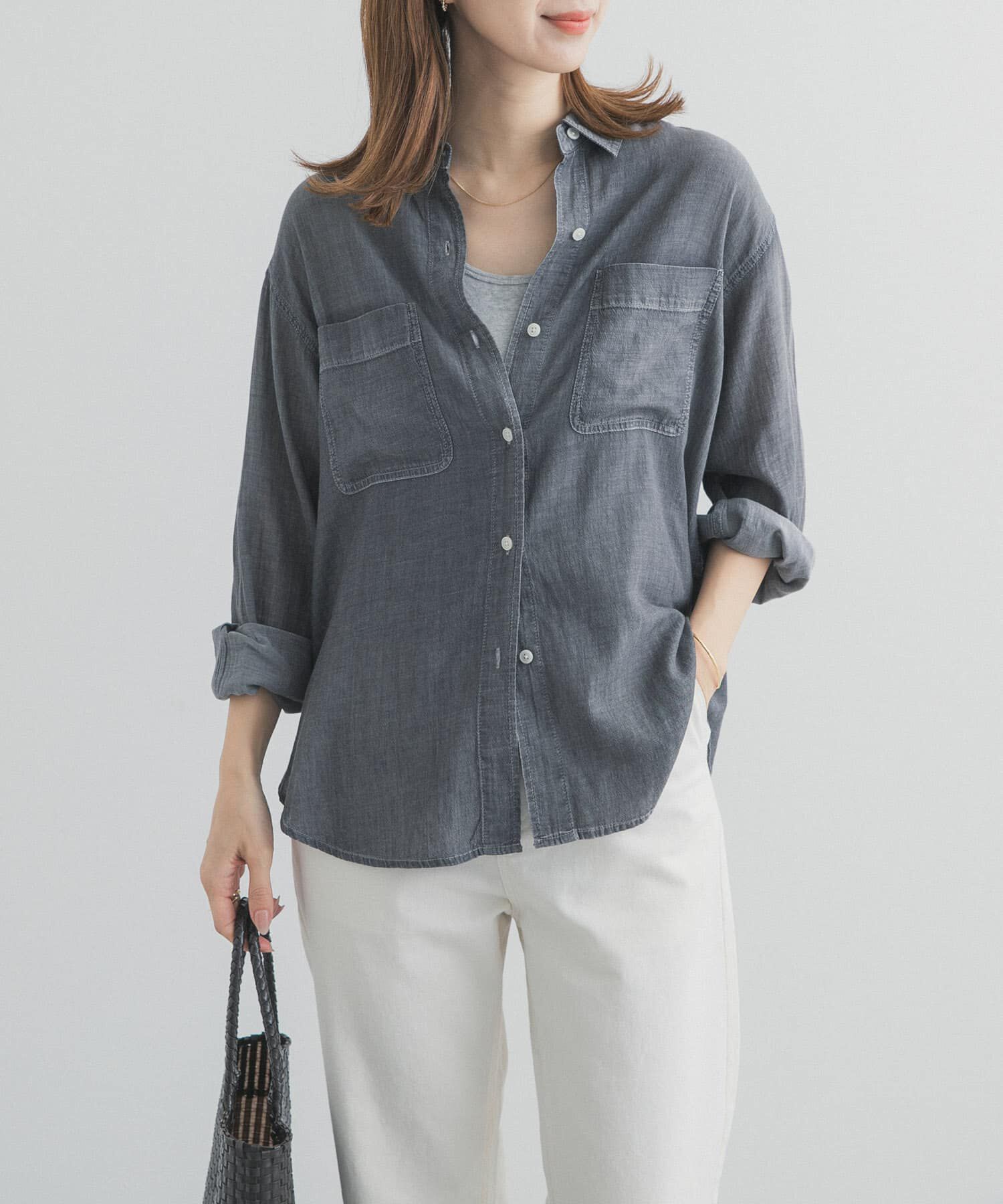 URBAN RESEARCH DOORS「シアーデニムシャツ」|シャツ・ブラウス|ブラック