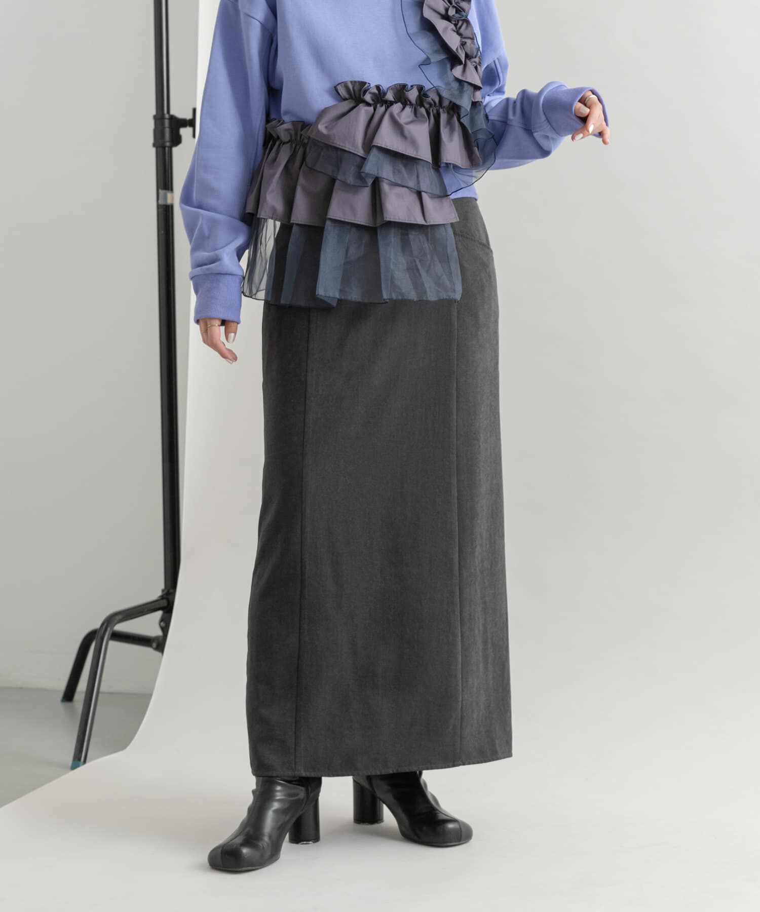 「ウエストオープンIラインスカート」|スカート|ブラック