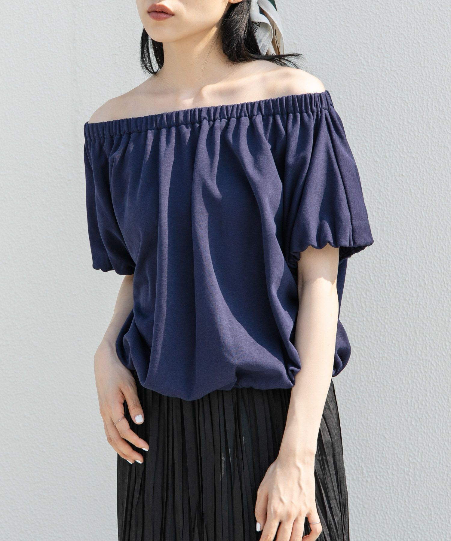  「リボンギャザースウェット」|スウェット・ジャージ|ネイビー