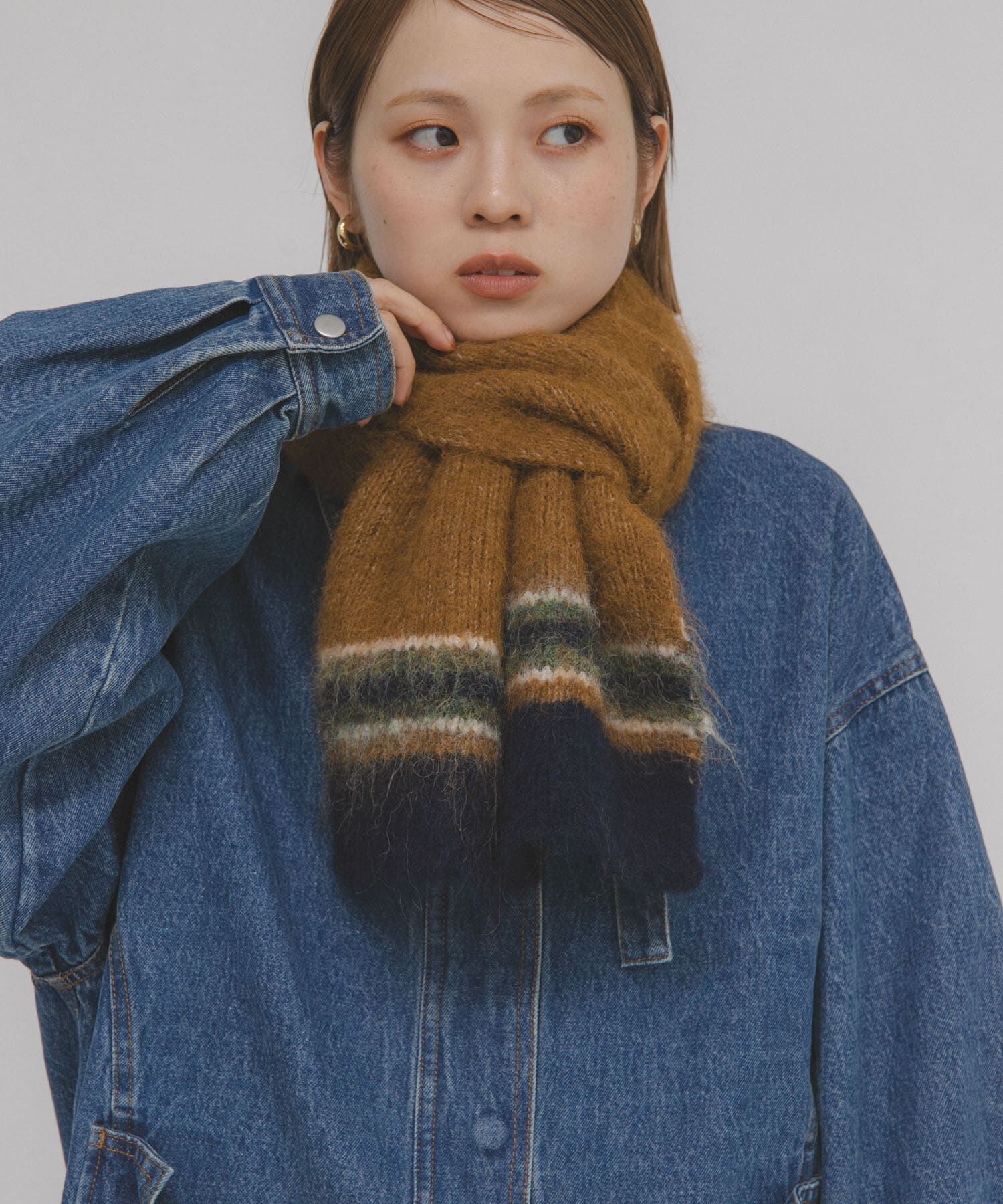  「エンドボーダーデザインマフラー」|マフラー|キャメル