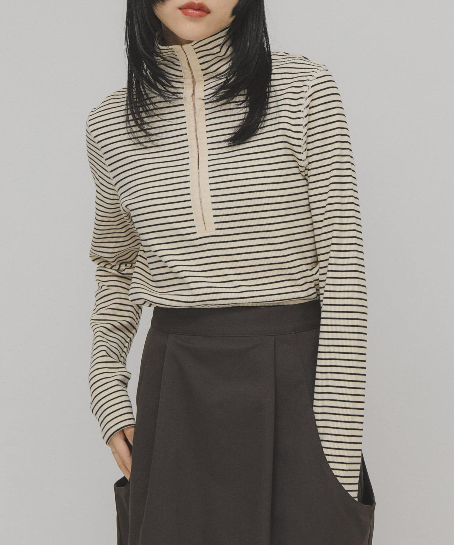  「タートルホックボーダートップス」|Tシャツ・カットソー|ホワイト系その他