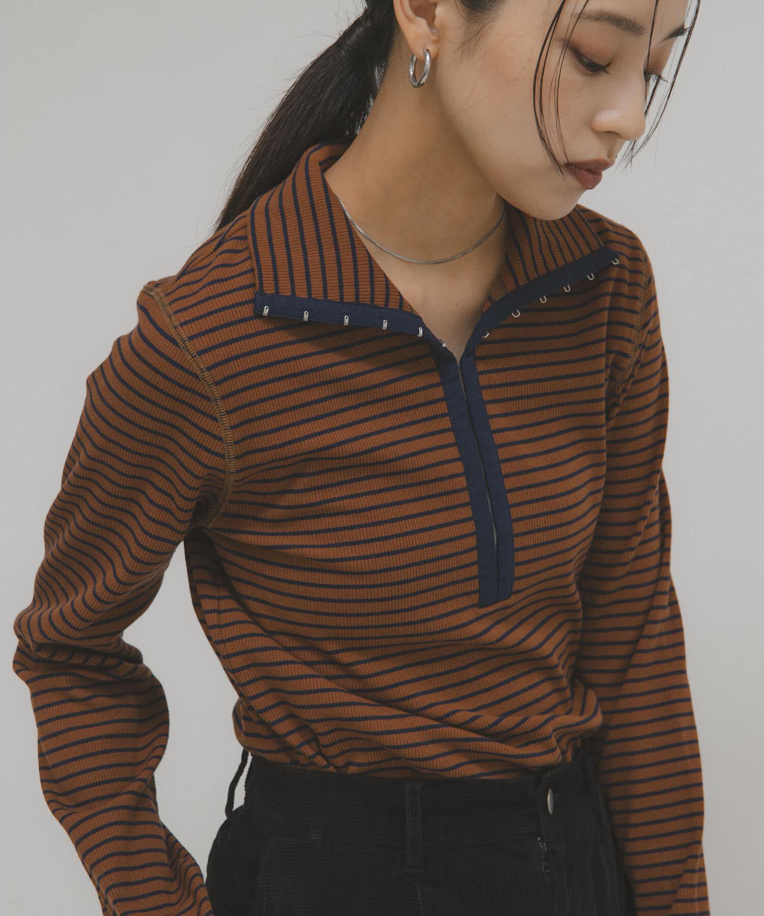  「タートルホックボーダートップス」|Tシャツ・カットソー|ブラウン系その他