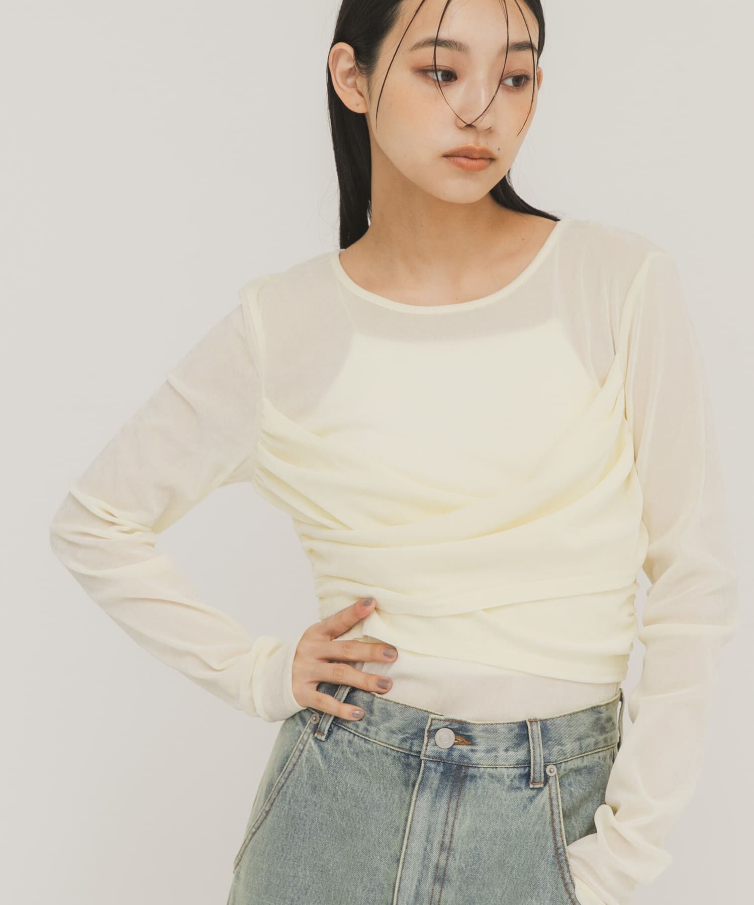  「シアーベロアクロスドレープTEE」|Tシャツ・カットソー|アイボリー