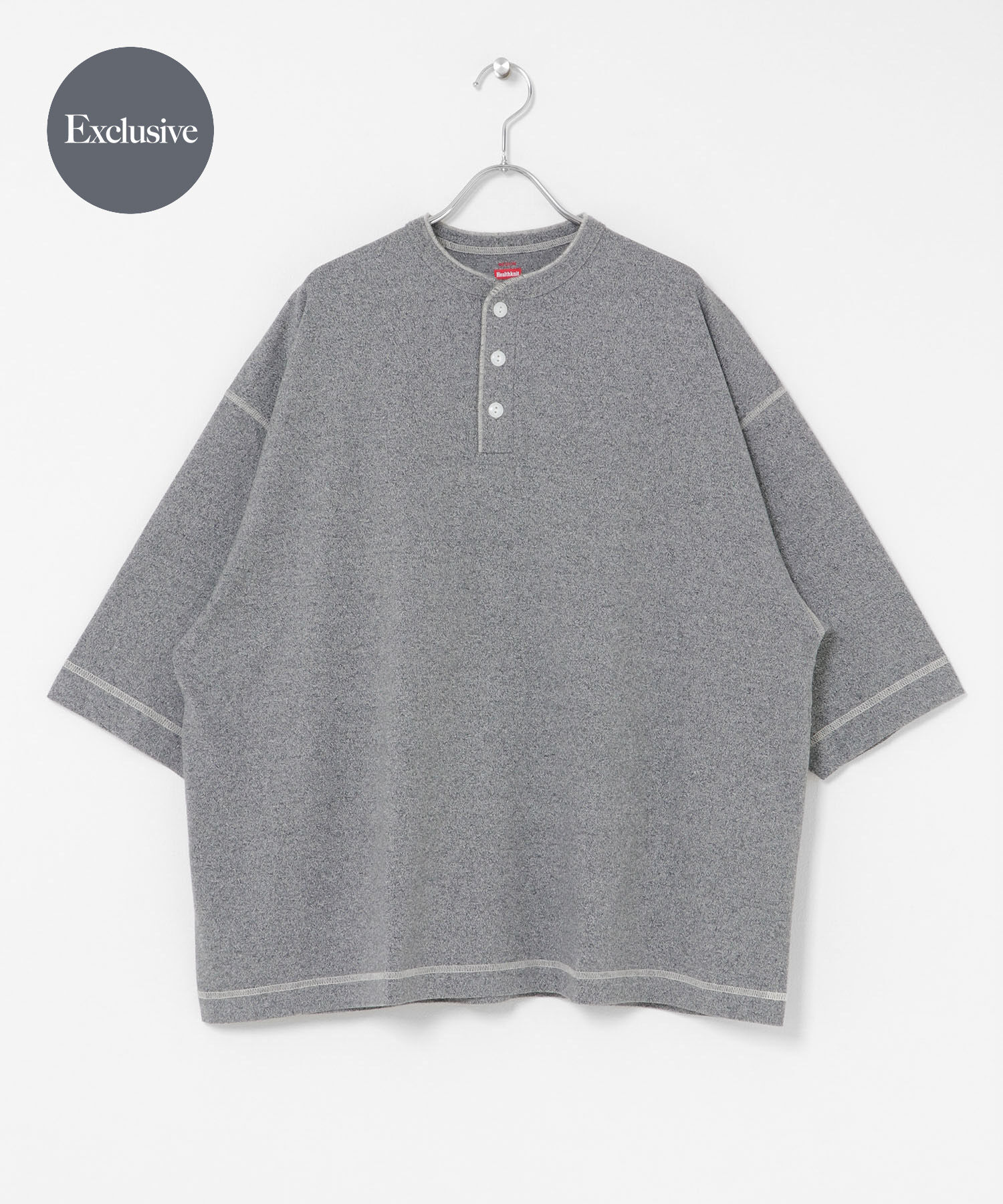 SENSE OF PLACE by URBAN RESEARCH「『別注』Healthknit&times;SENSE OF PLACE　ヘンリーネックTシャツ」|Tシャツ・カットソー|グレー