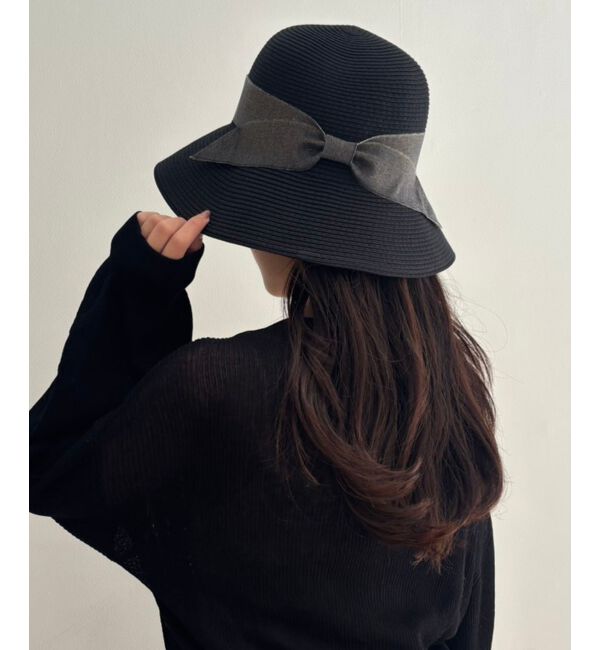  「ウォッシャブルラメリボンハット」|ハット|ブラック