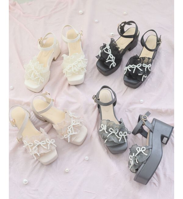  「◇パールフリルボリュームサンダル」|サンダル|