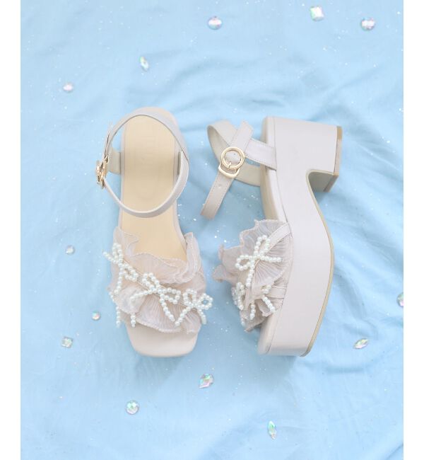  「◇パールフリルボリュームサンダル」|サンダル|
