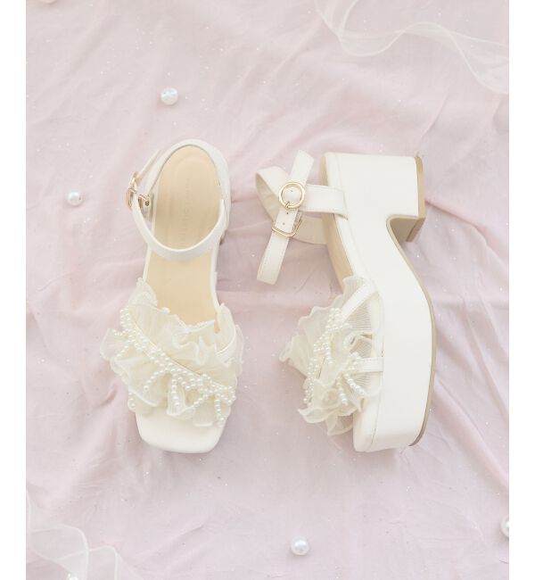  「◇パールフリルボリュームサンダル」|サンダル|