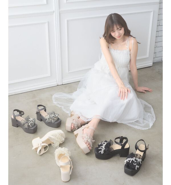  「◇パールフリルボリュームサンダル」|サンダル|