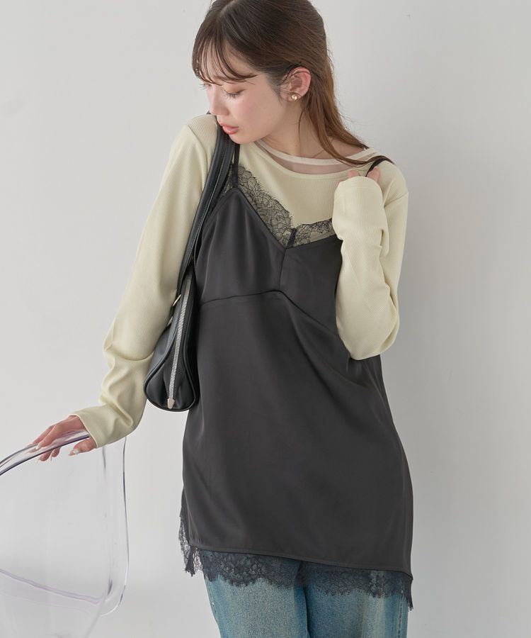 earth music&ecology「ランジェリーライクレースキャミ」|キャミソール|Black