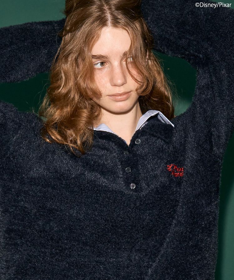 AMERICAN HOLIC「【PIZZA PLANET】衿付きニットプルオーバー」|ニット・セーター|Black