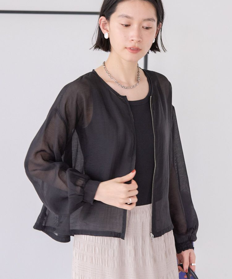 AMERICAN HOLIC「【WEB限定】ノーカラーシアーZIPブルゾン」|ブルゾン・スタジャン|Black