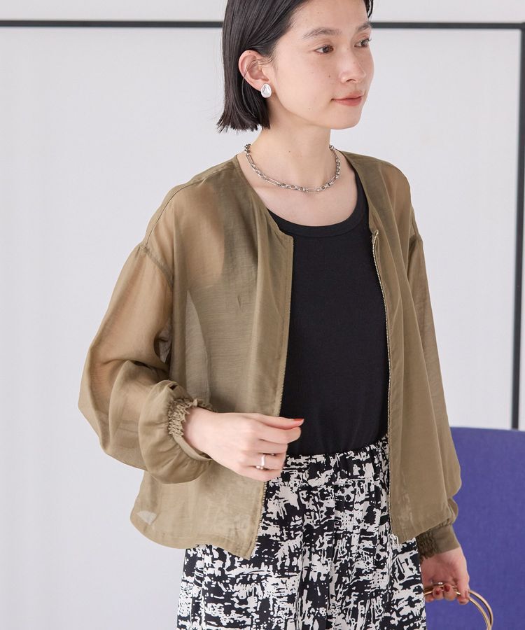 AMERICAN HOLIC「【WEB限定】ノーカラーシアーZIPブルゾン」|ブルゾン・スタジャン|