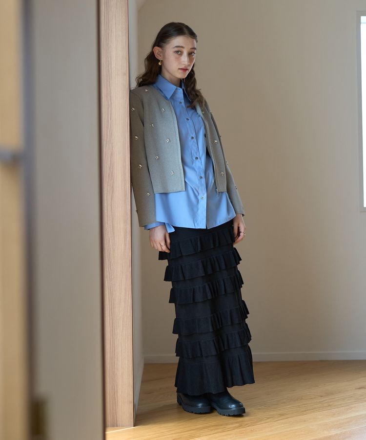 YECCA VECCA「ティアードフリルラメニットスカート」|スカート|