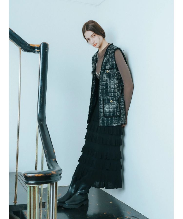 YECCA VECCA「ティアードフリルラメニットスカート」|スカート|