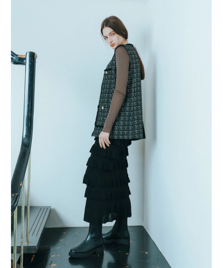 YECCA VECCA「ティアードフリルラメニットスカート」|スカート|