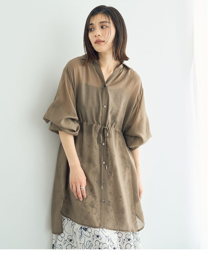 YECCA VECCA「シアー2way袖バルーンチュニック」|シャツ・ブラウス|