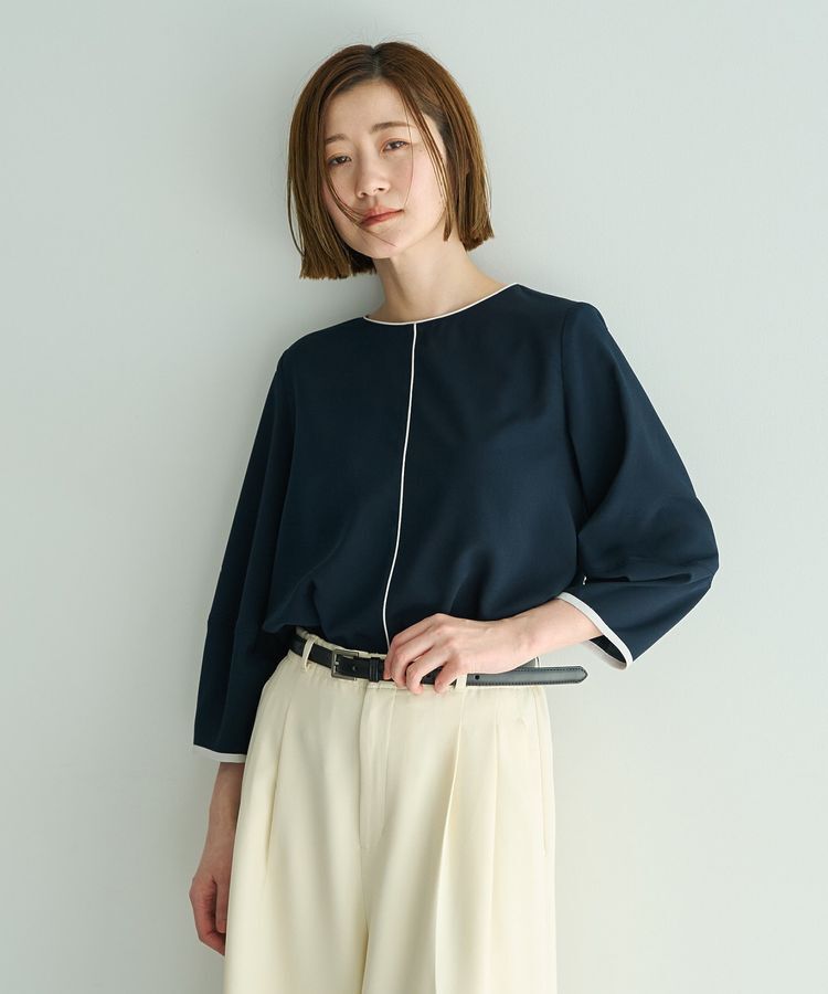 YECCA VECCA「配色パイピングブラウス」|シャツ・ブラウス|Navy