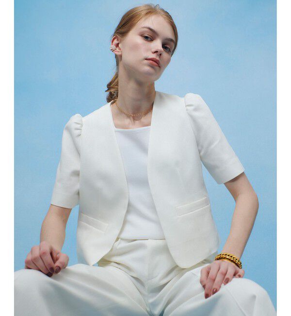 LOULOU WILLOUGHBY「【LOULOU WILLOUGHBY】ブライトリネン半袖ジャケット」|テーラードジャケット|ホワイト