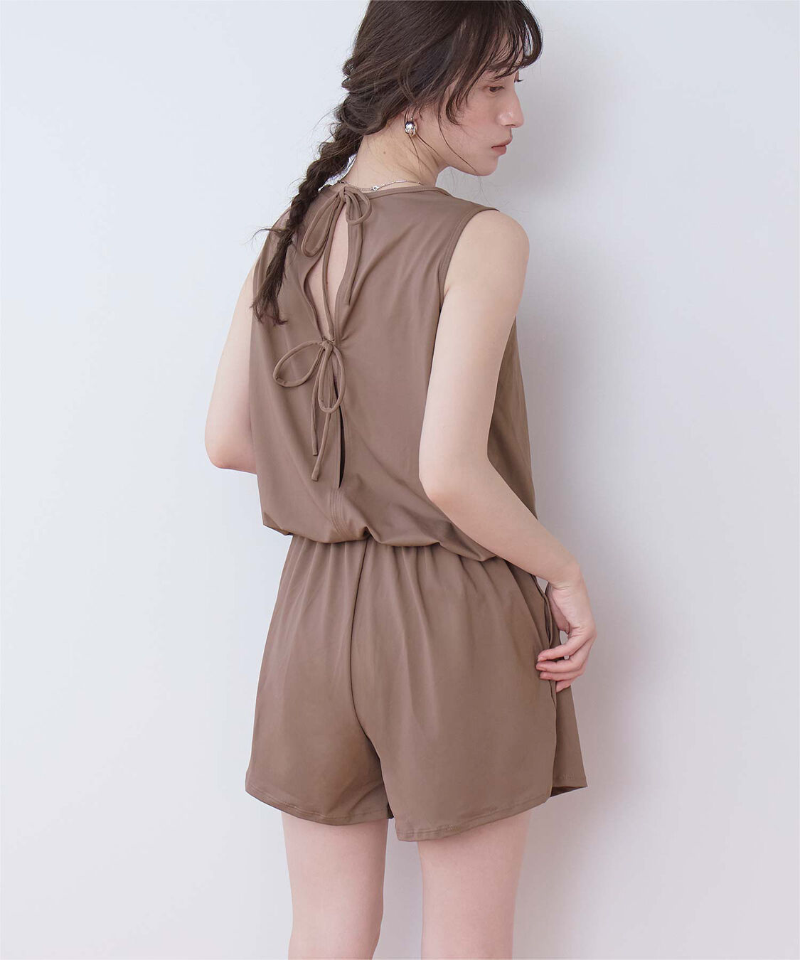 SEA DRESS「ﾊﾞｯｸﾘﾎﾞﾝﾉｰｽﾘｰﾌﾞｵｰﾙｲﾝﾜﾝ/水着」|コンビネゾン|