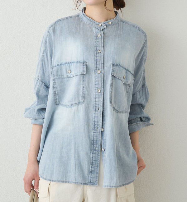  「シアーデニムバンドカラーブラウス」|シャツ・ブラウス|