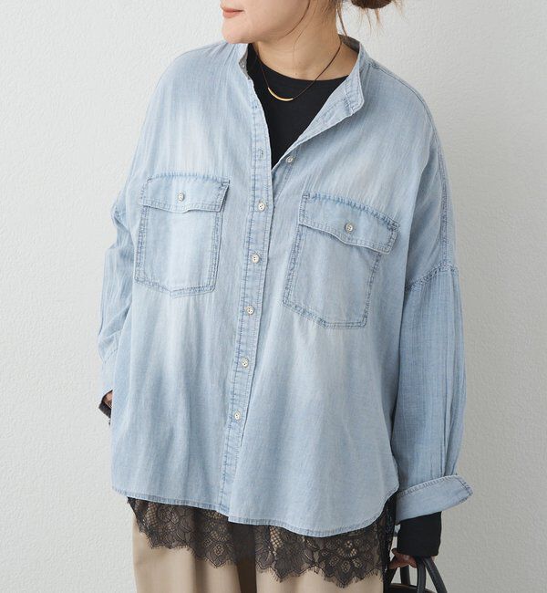  「シアーデニムバンドカラーブラウス」|シャツ・ブラウス|