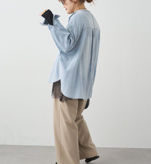  「シアーデニムバンドカラーブラウス」|シャツ・ブラウス|