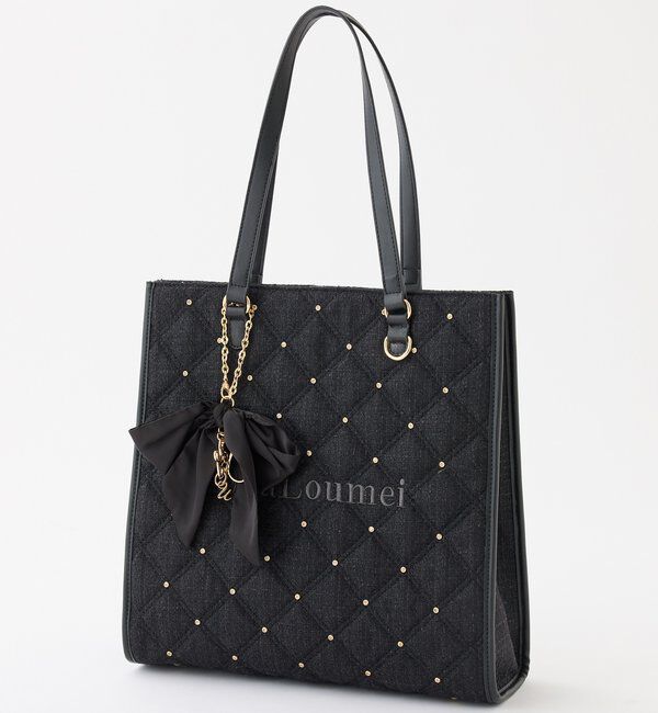  「【LouLoumei】キルティングビジューリボンチャームキャリーオントート」|ショルダー・メッセンジャー|
