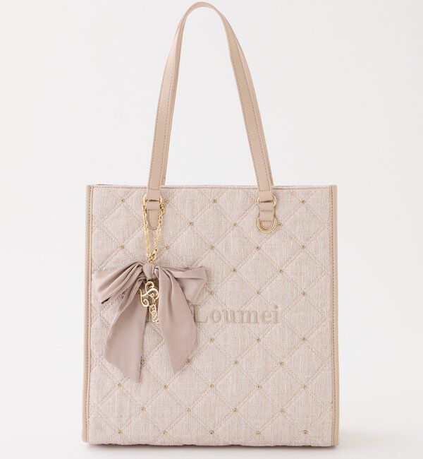  「【LouLoumei】キルティングビジューリボンチャームキャリーオントート」|ショルダー・メッセンジャー|