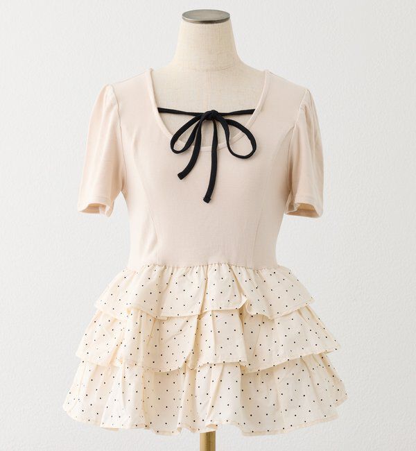 「リボン付き裾フリルトップス」|プルオーバー|