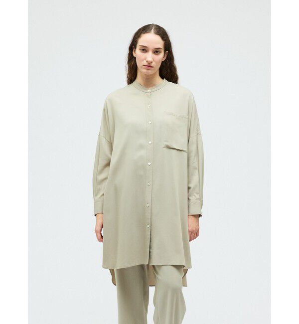 mizuiro ind「mizuiro ind T/Rバンドカラーロングシャツ」|シャツ・ブラウス|ライトベージュ