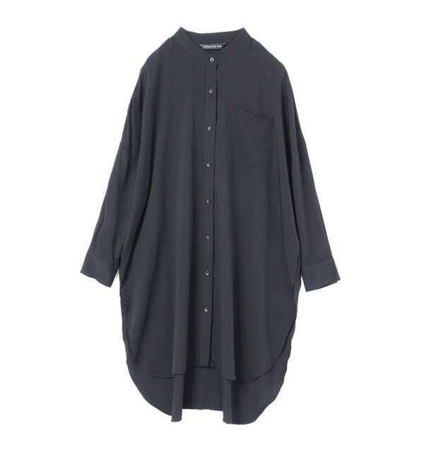 mizuiro ind「mizuiro ind T/Rバンドカラーロングシャツ」|シャツ・ブラウス|ネイビー