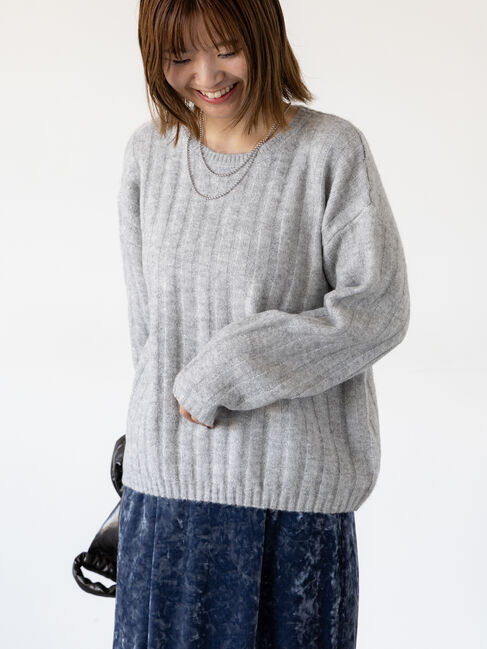 Lugnoncure「ふわふわワイドリブニット」|ニット・セーター|グレー