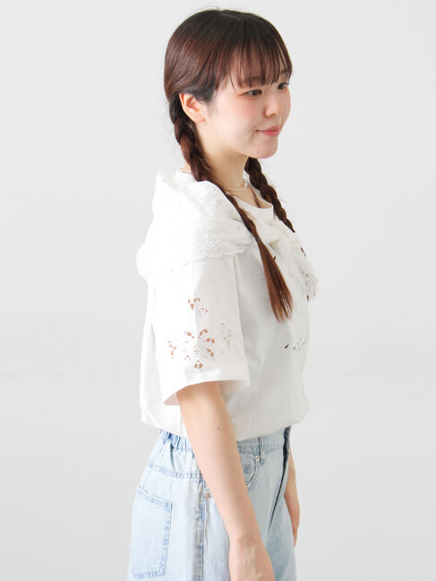 Samansa Mos2「三角ストール付カットワーク刺繍Tシャツ」|Tシャツ・カットソー|