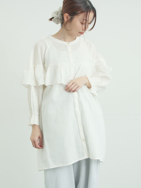 Samansa Mos2「切替フリルチュニック」|シャツ・ブラウス|オフホワイト