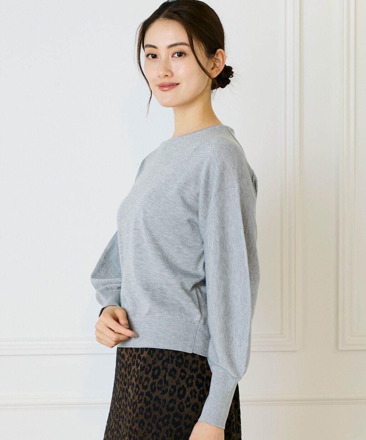 7-IDconcept.「《大きいサイズ》ラメパフスリーブニットプルオーバー」|ニット・セーター|