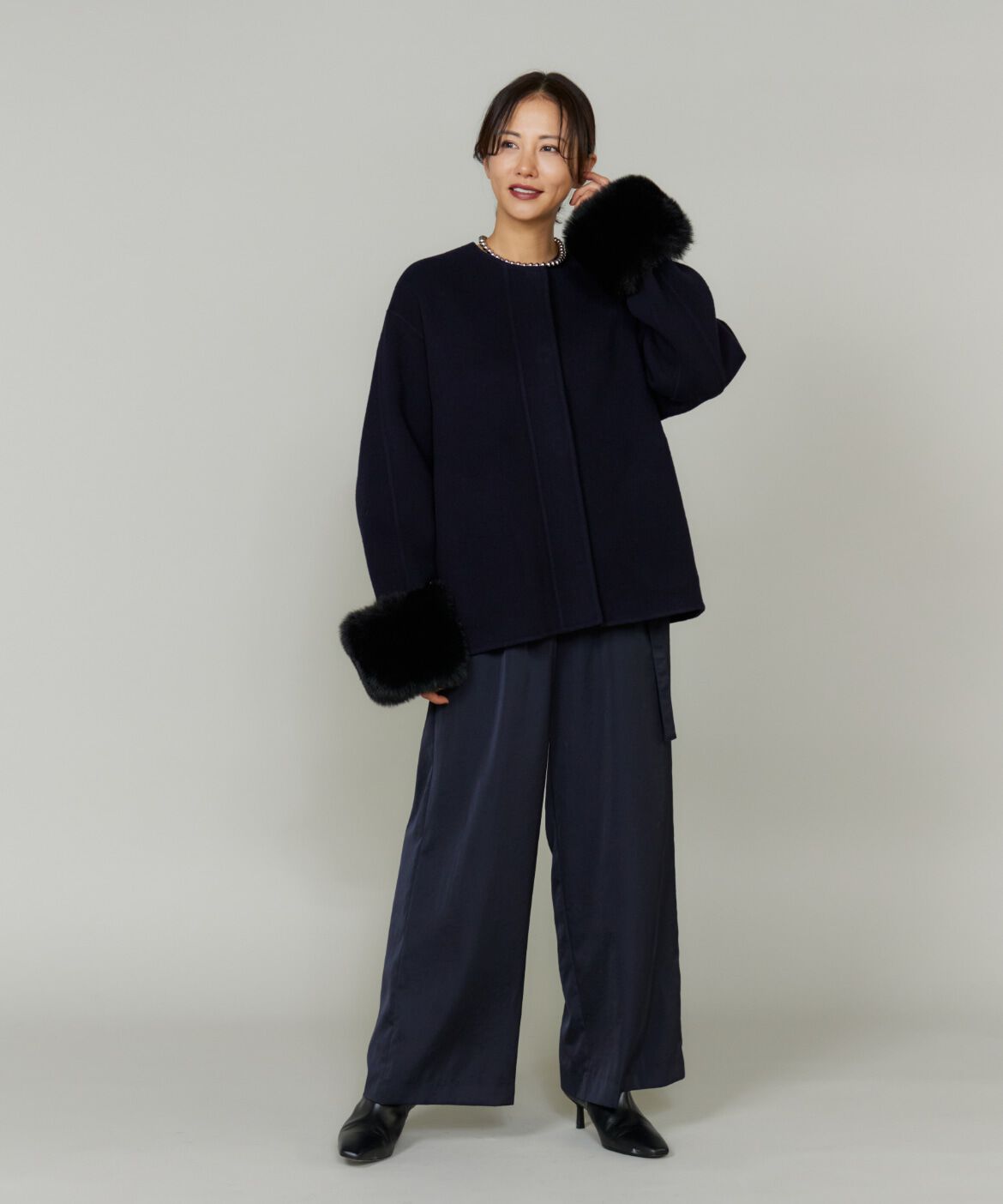 Le Souk「《45th限定企画》ファー付きクルーネックリバーコート」|その他|