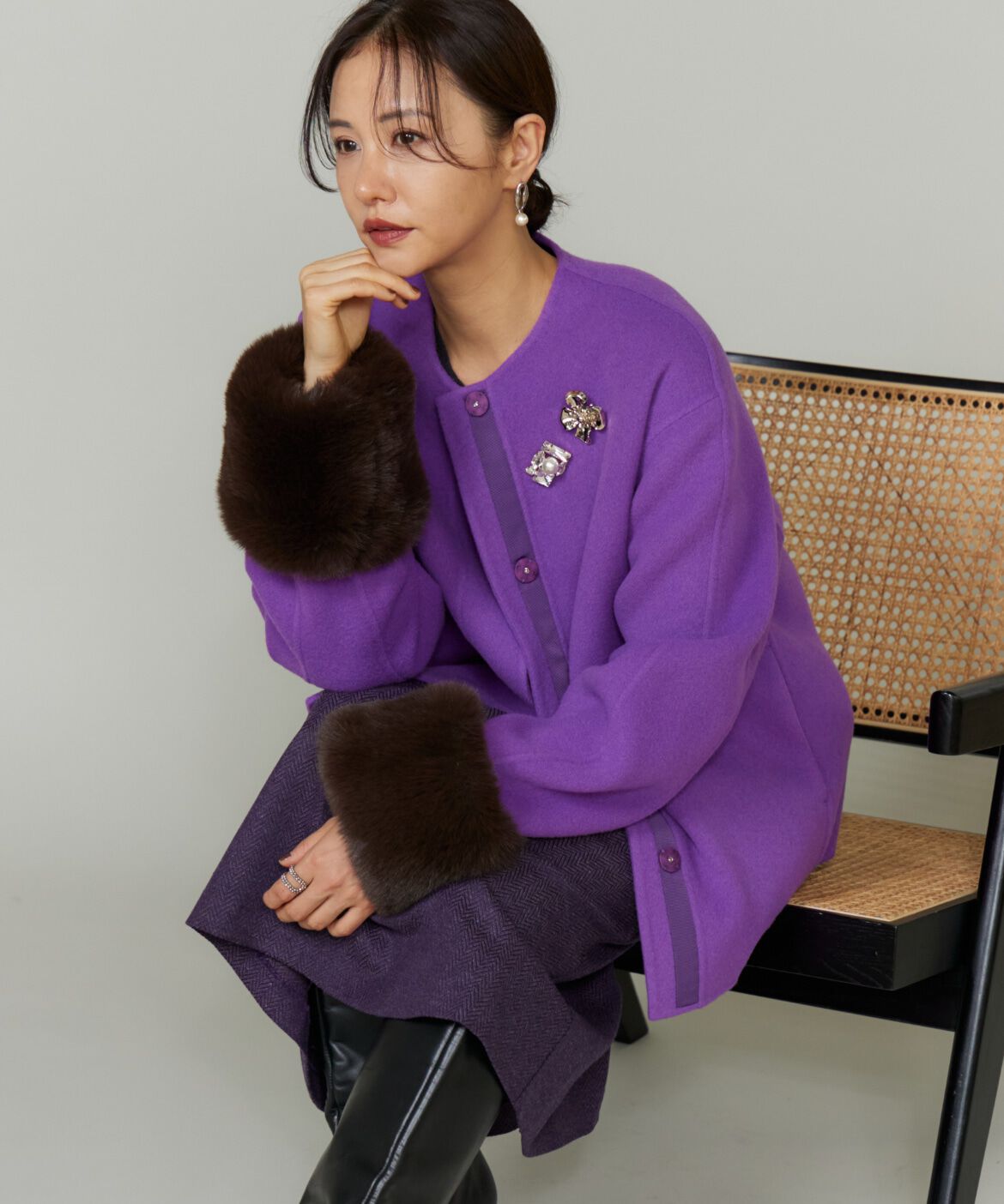 Le Souk「《45th限定企画》ファー付きクルーネックリバーコート」|その他|