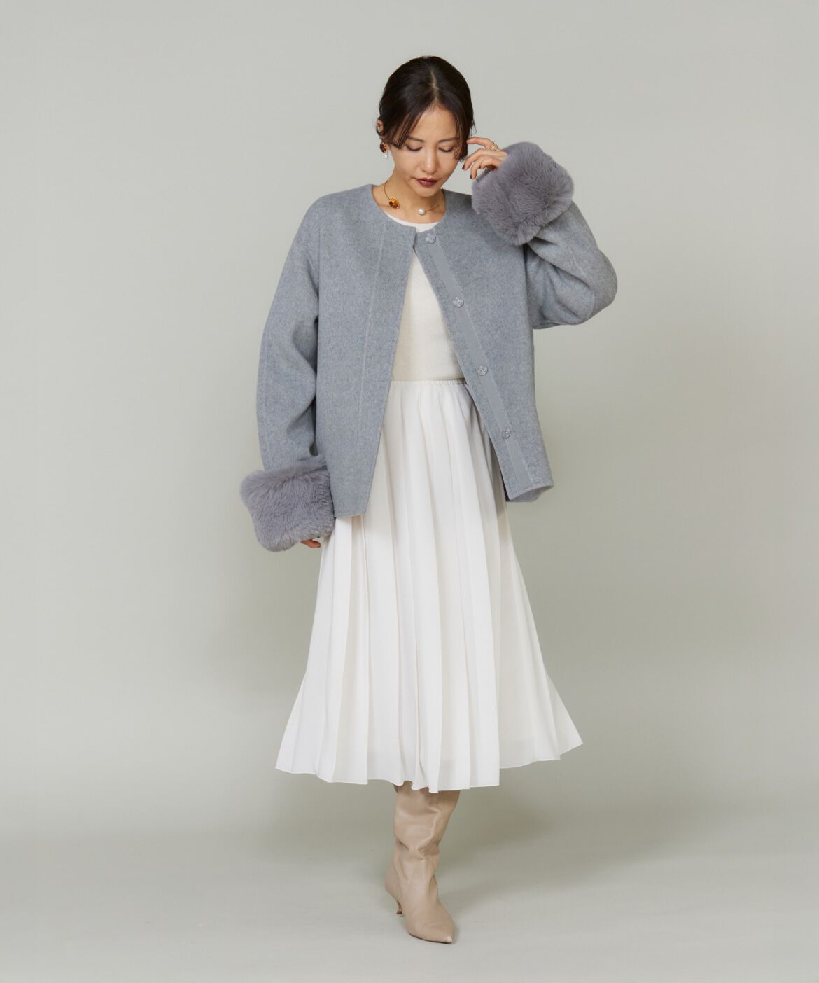 Le Souk「《45th限定企画》ファー付きクルーネックリバーコート」|その他|