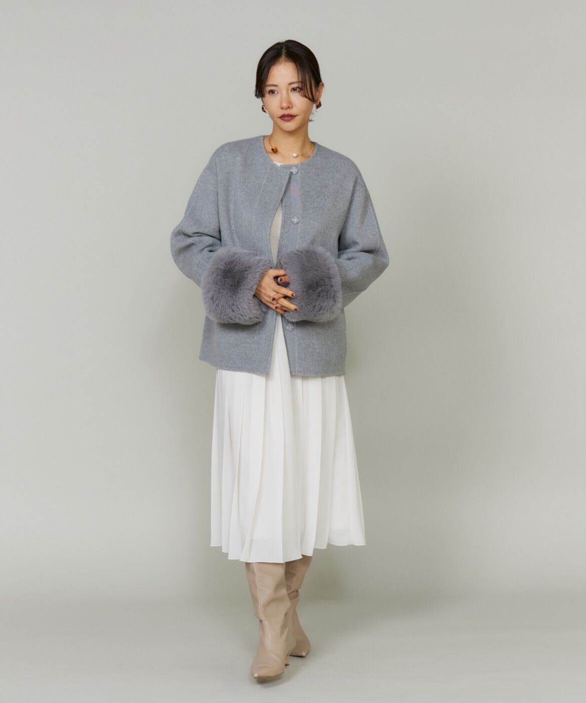 Le Souk「《45th限定企画》ファー付きクルーネックリバーコート」|その他|