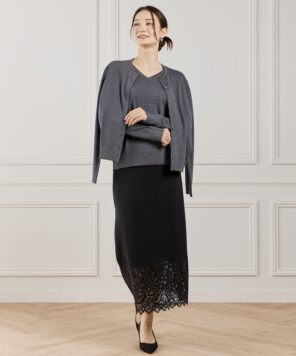 INED「FF30ゲージ クルーネックカーディガン」|カーディガン|