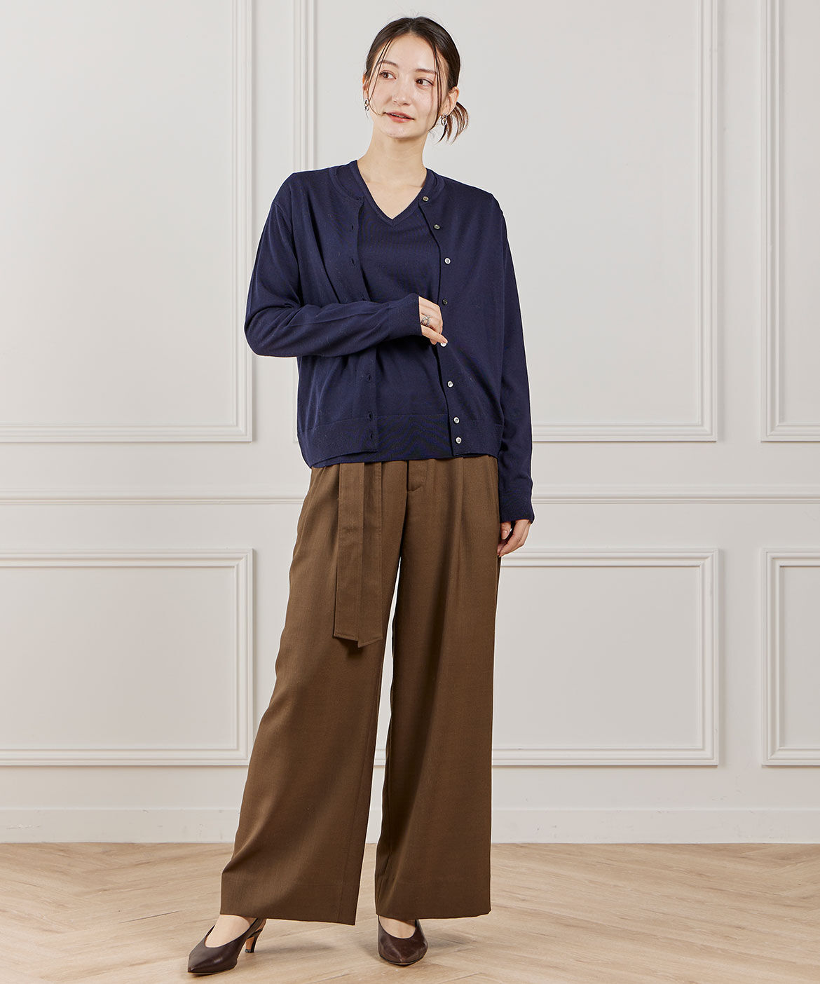 INED「FF30ゲージ クルーネックカーディガン」|カーディガン|