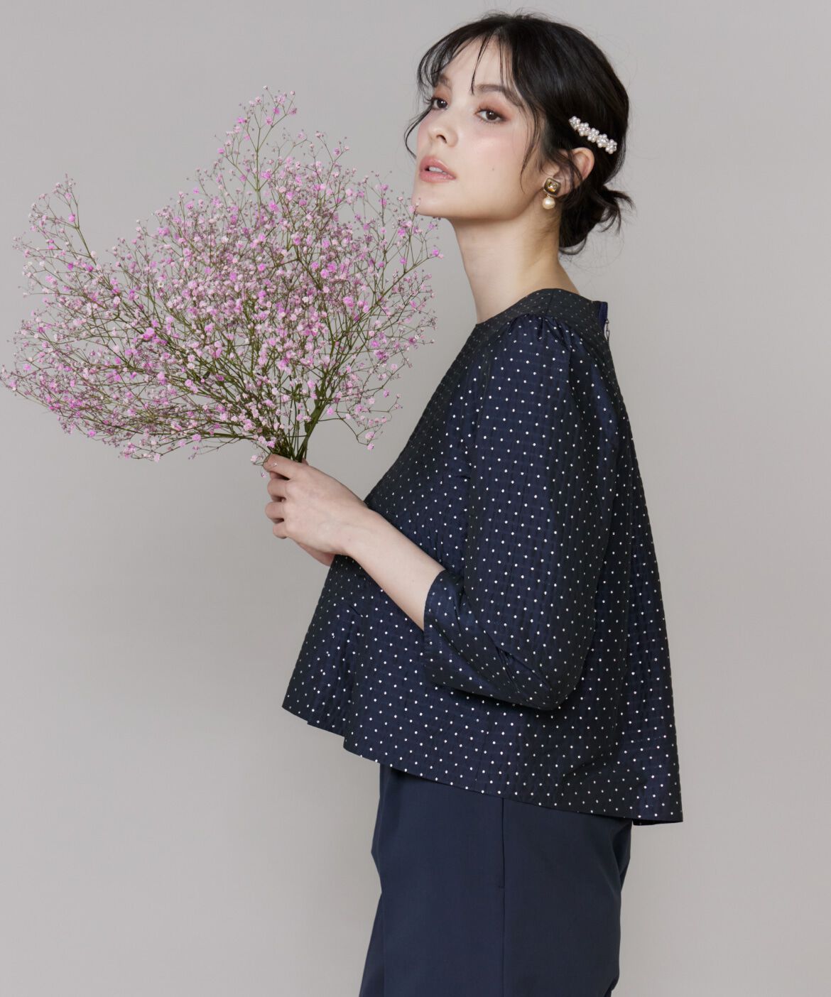 Maglie le cassetto「《大きいサイズ》ラメドットジャガードブラウス」|シャツ・ブラウス|