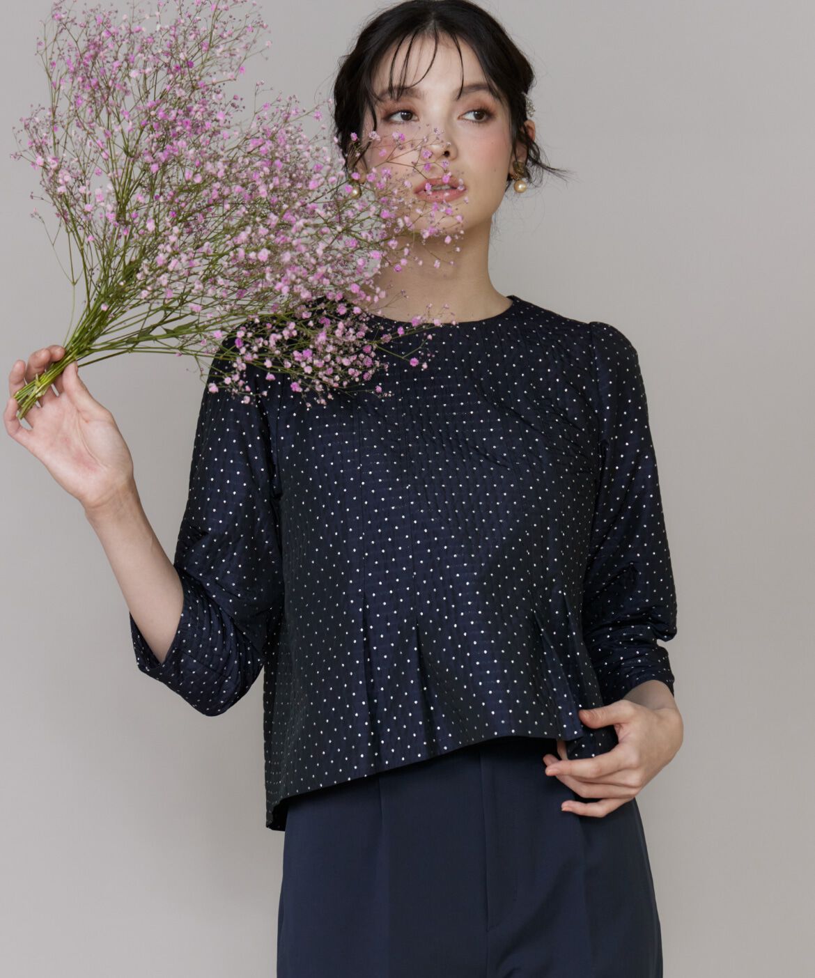 Maglie le cassetto「《大きいサイズ》ラメドットジャガードブラウス」|シャツ・ブラウス|