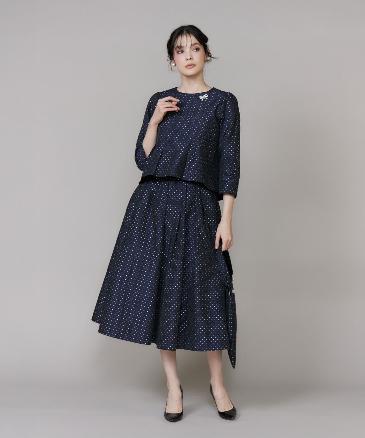 Maglie le cassetto「《大きいサイズ》ラメドットジャガードブラウス」|シャツ・ブラウス|