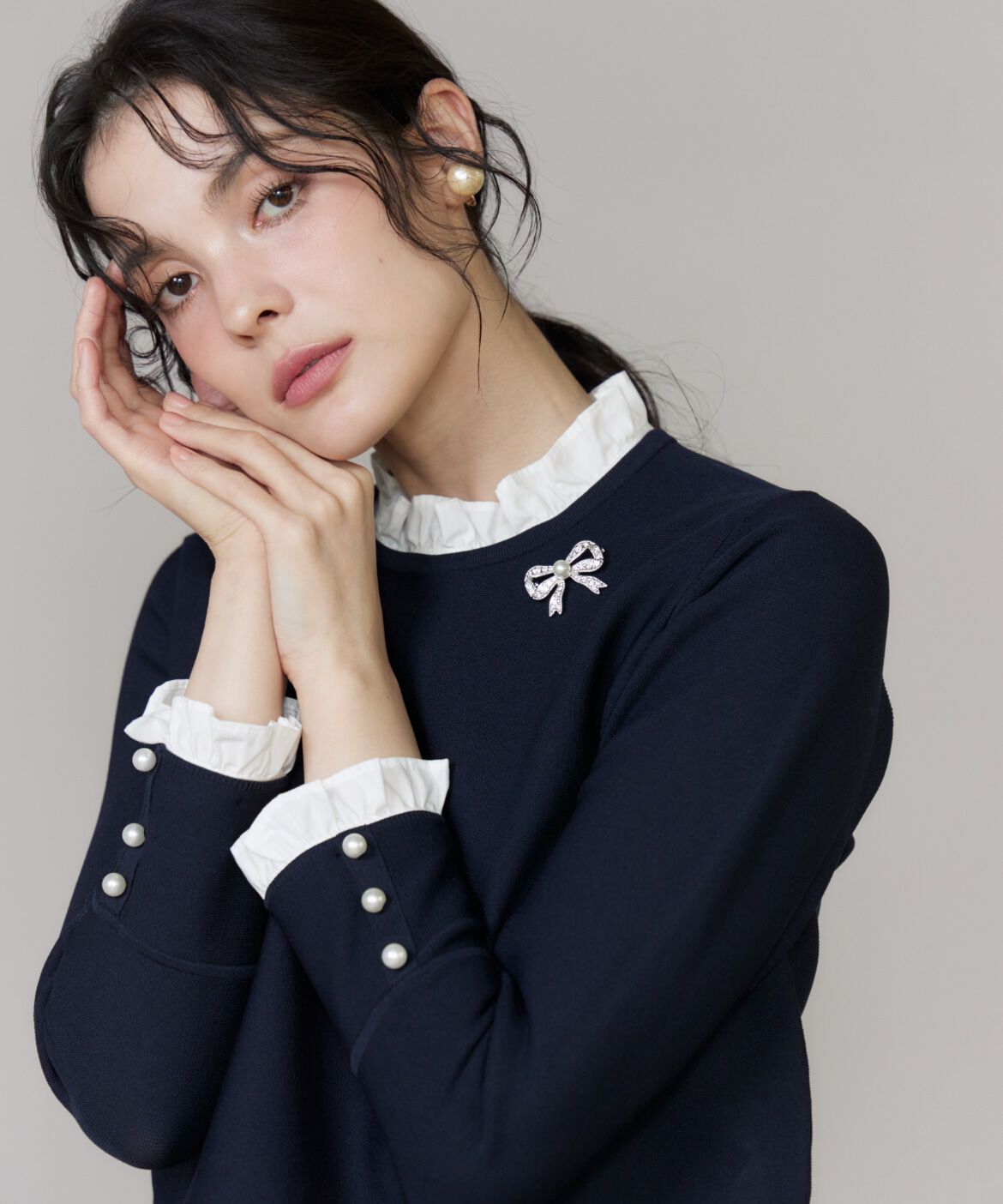 Maglie le cassetto「《大きいサイズ》フリルドッキングニットプルオーバー」|ニット・セーター|