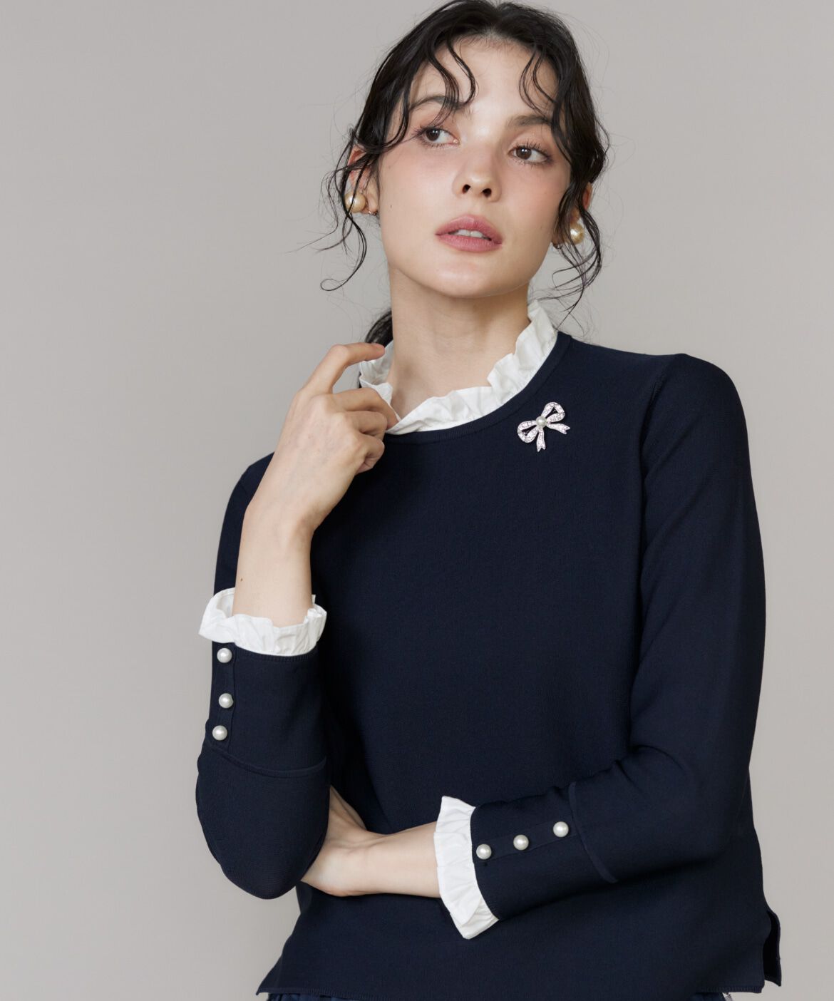 Maglie le cassetto「《大きいサイズ》フリルドッキングニットプルオーバー」|ニット・セーター|