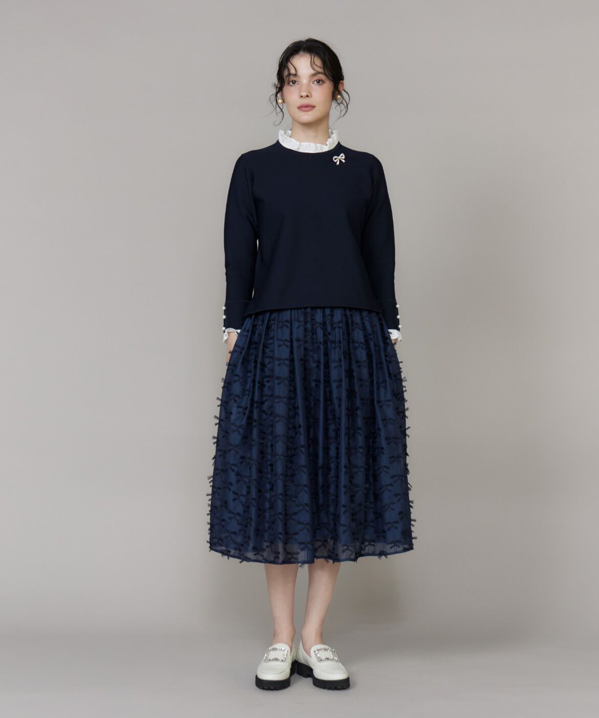 Maglie le cassetto「《大きいサイズ》フリルドッキングニットプルオーバー」|ニット・セーター|